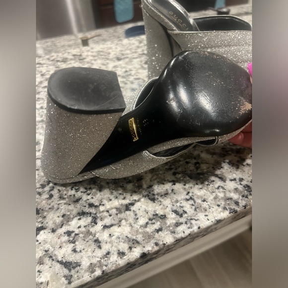 Gucci Silver Glitter Heels, Wedge. Mule - Picture 4 of 4